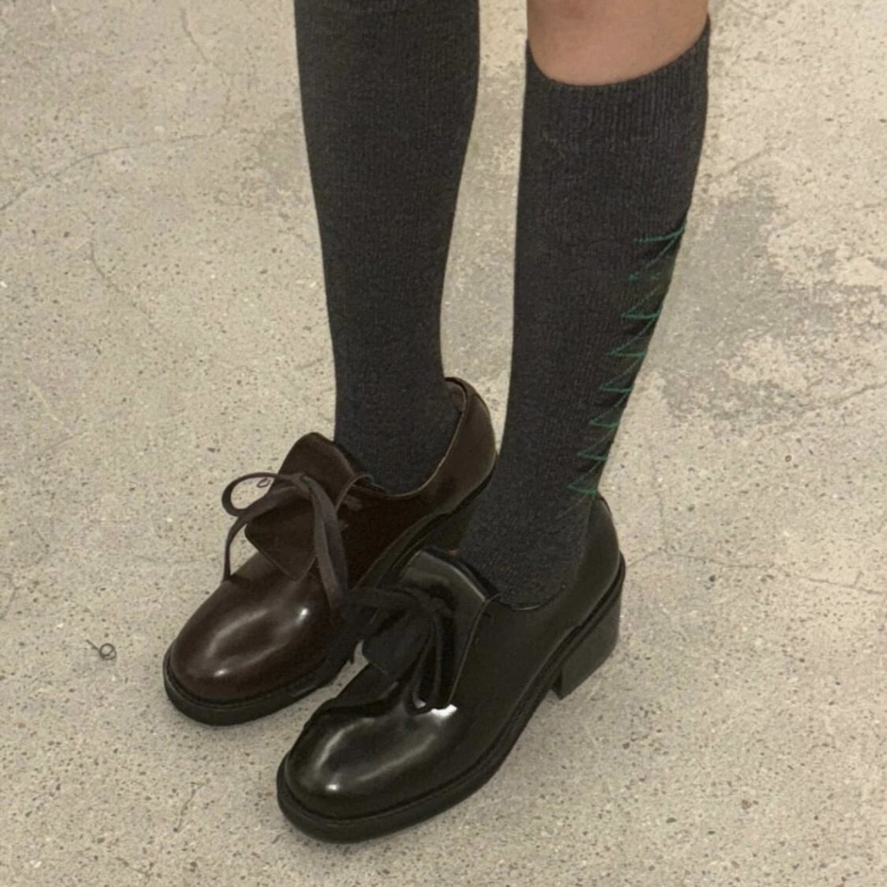Leather Work Outfit - 여성용 가죽 레이스업 플랫폼 더비 슈즈,