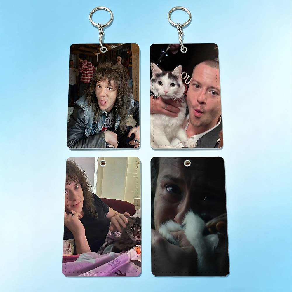 Leatherwork Keychain - 배우 J-Joseph Quinn 고양이 배지 홀더