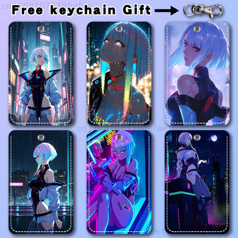 Leatherwork Keychain - 루시 C-Cyberpunk E-Edgerunners 홀더 키체인 은행