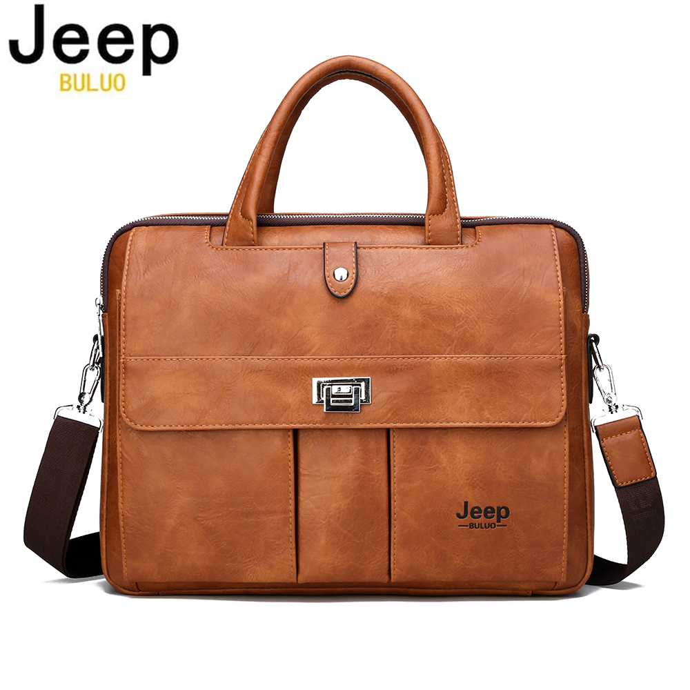 Leather Work Handbag - Jeep Buluo 남성용 가죽 서류가방 14인치