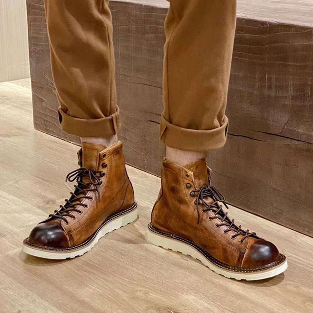 남성용 천연 가죽 첼시 부츠 영국 스타일 하이탑 가죽  - Leather Work Outfit 리뷰 및 가격
