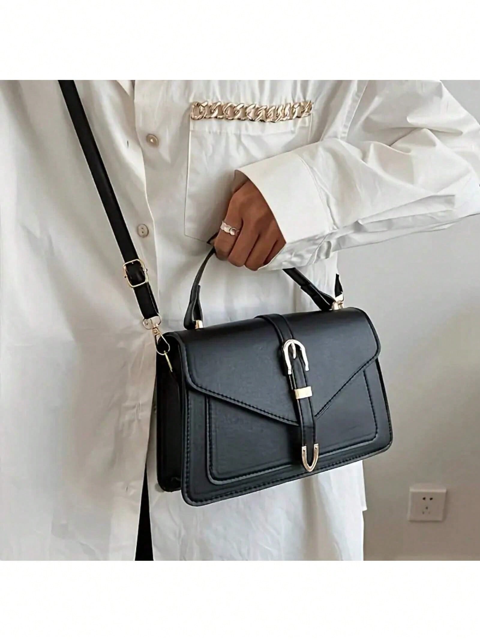 여성 PU 가죽 핸드백 우아한 플랩 스퀘어 숄더백 금속 - Leather Work Handbag 리뷰 및 가격