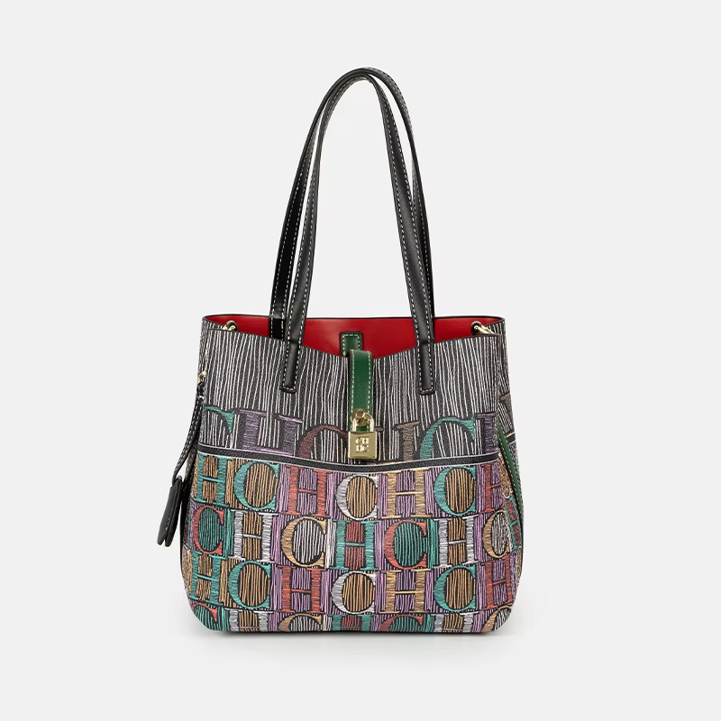 CH 아트 컬러 프린트 핸드백 솔리드 컬러 핸드스트랩  - Leather Work Handbags For Women 리뷰 및 가격